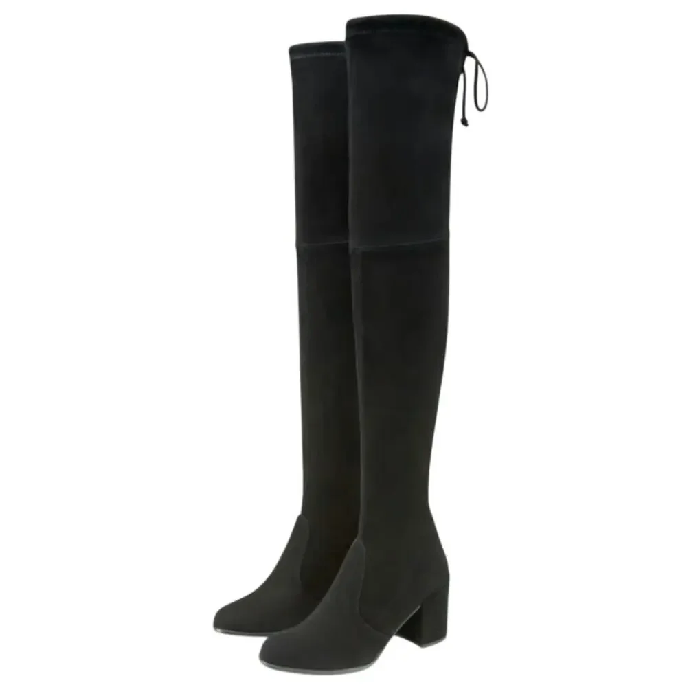 Stuart Weitzman Womens Tieland Over The Knee Boots Size 6 Black Suede EUC
